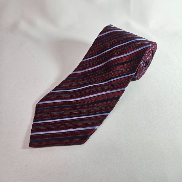 Gallery by J.Z. Richards 100% Silk Hand Made in US Tie Red Blue Stripes 4" x 60" - Picture 1 of 9